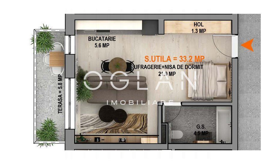 Garsoniera tip Studio finisata la cheie, bloc cu lift,  Calea Surii Mi