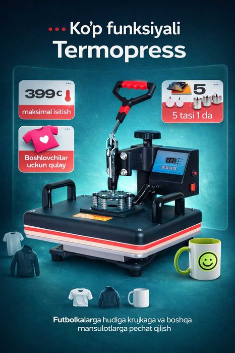 Termopress 5 tasi 1 da | Futbolka va krujka pechat apparati
