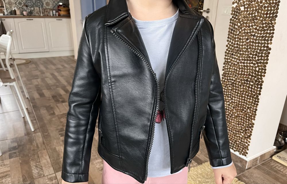 Кожено, рокерско яке за момиче 110 см