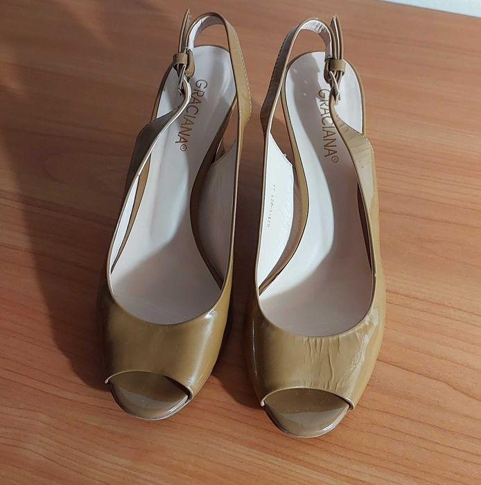 Pantofi / sandale, bej, piele naturala lacuita, GRACIANA, marime 35