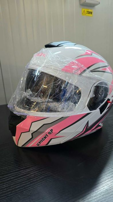 Casca Moto/Scuter Flip-Up, Viziera Dubla, Modulabila, Roz