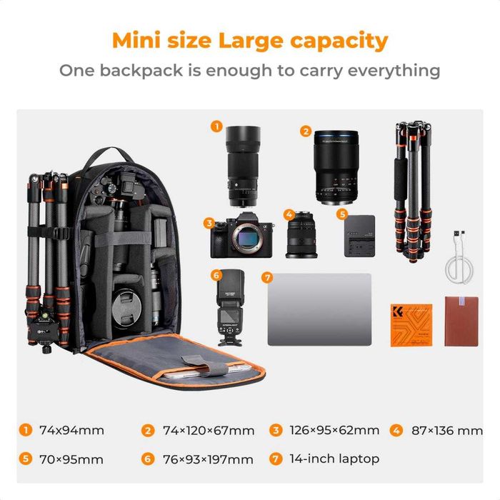 K&F Concept Професионална компактна раница за фотографско оборудване