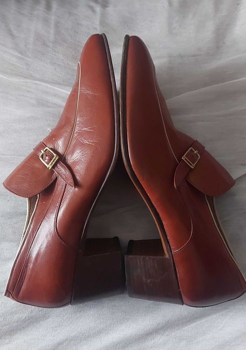 Pantofi piele maro toc mic unisex