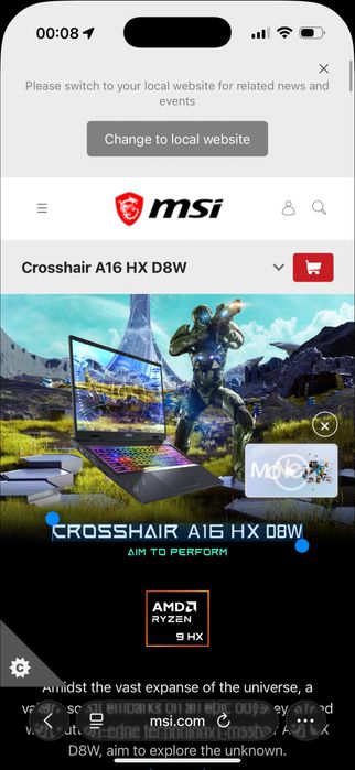 NOU Laptop Gaming MSI Crosshair A16 HX Ryzen 9 8940HX 64GB RTX5070