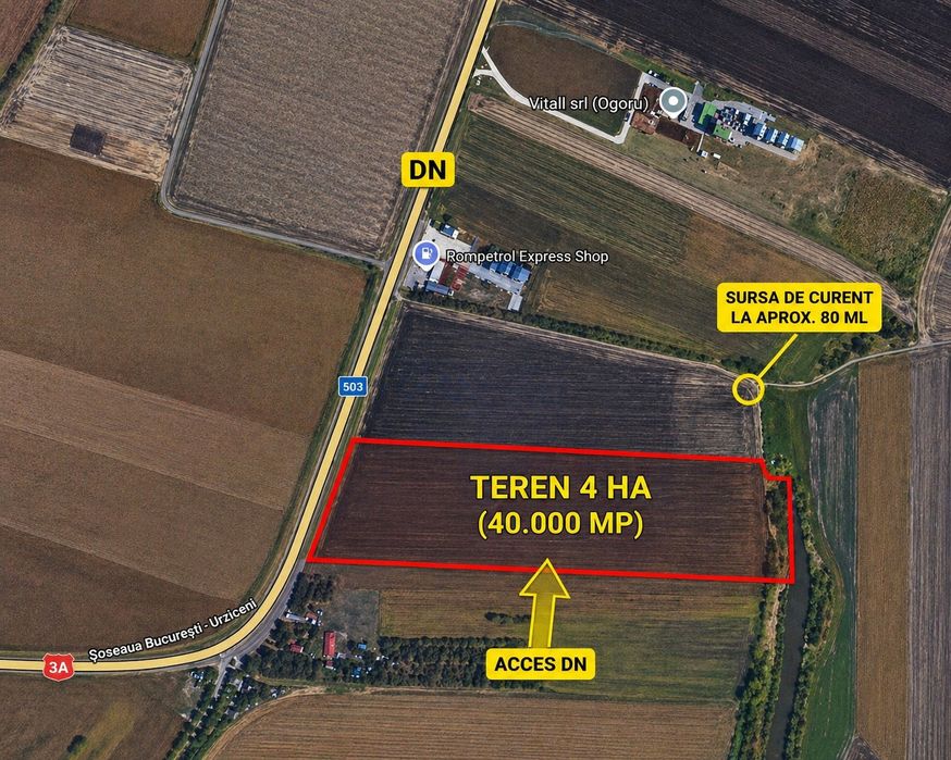 TEREN 4 HA , DOR MĂRUNT – LEHLIU , DN  Bucuresti -Constanta ,Ideal Logistic  / FOTOVOLTAIC