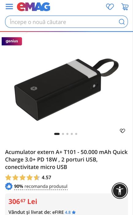 MDM vinde: Baterie externa A Plus PBXT101, 50.000 mAh.