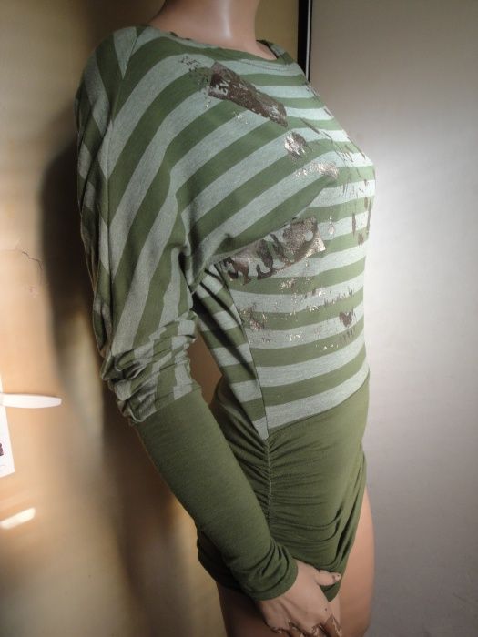 Зелена дамска туника / блуза с дълъг ръкав, къса рокля, дамски топ