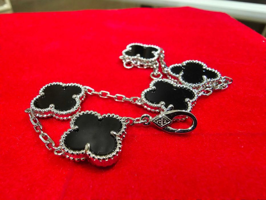 Van Cleef & Arpels VCA Silver Black 5 Motifs Alhambra Дамска Гривна