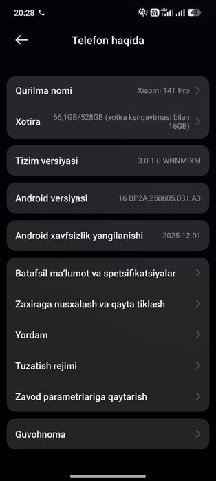 Xiaomi 14 T Pro Xotira 12/512 Ideal