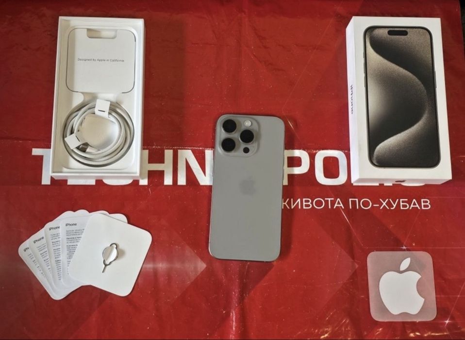 ***КАТО НОВ 128GB iPhone 15 Pro Технополис Гаранция 2025г. Natural