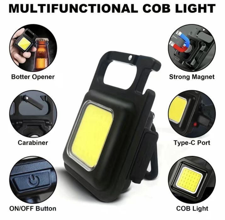 Мултитул 4в1 LED фенер ключодържател отварачка силен магнит USB