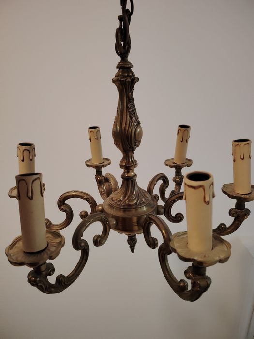 Superb candelabru antic din bronz masiv cu 6 brate in stilul francez,p