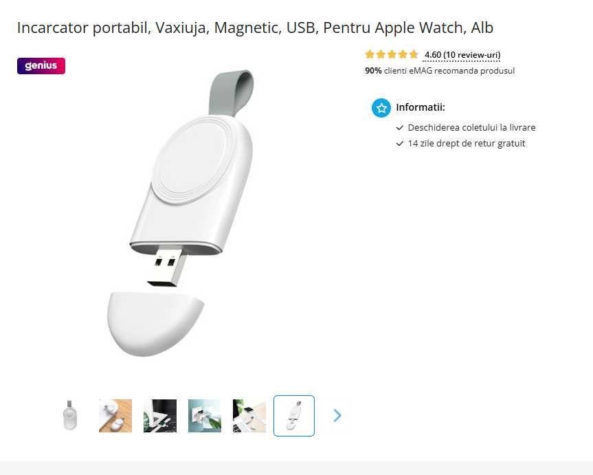 Incarcator portabil USB, Pentru Apple Watch, Magnetic