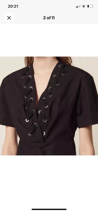 Sandro Paris Дамска Рокля Size 40 FR / L V-Neck Linen Blend