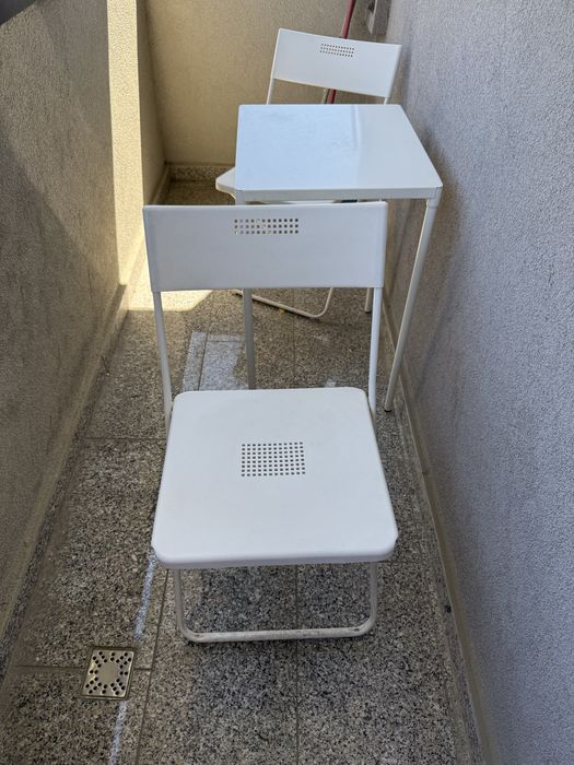 Set Masă+2scaune pliante, exterior, alb