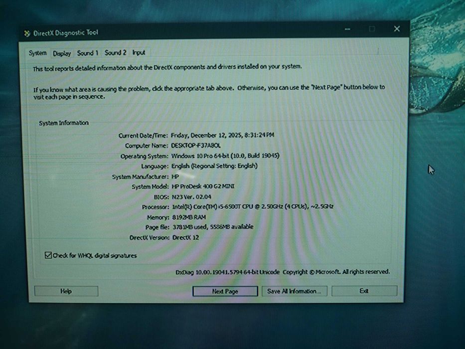 Sistem HP ProDesk 400 G2 Desktop Mini i5 6500T RAM 8GB SSD NVMe 256GB