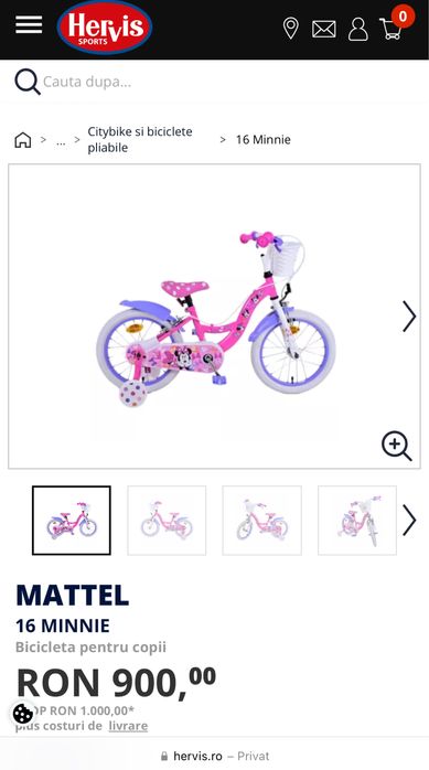 Bicicleta copii , Mini Mouse , cu roti ajutatoare , Tricicleta fetite