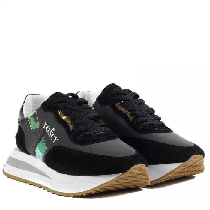 Дамски спортни обувки Yoncy® естествена кожа черни, р.39.