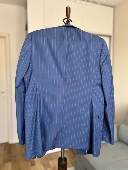 Costum barbati Vitale Barberis Canonico albastru dungi albe 48