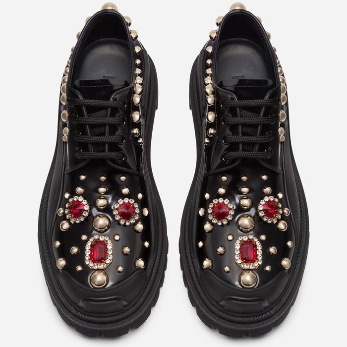 Оригинални дамски дерби обувки с кристални украшения Dolce & Gabbana