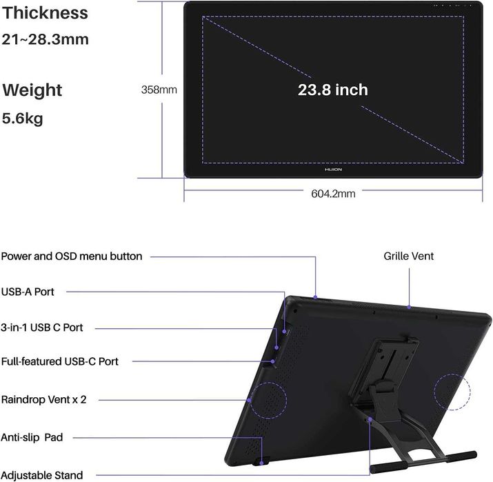 Графический планшет с Экраном Huion Kamvas 24 Plus 140% sRGB QLED