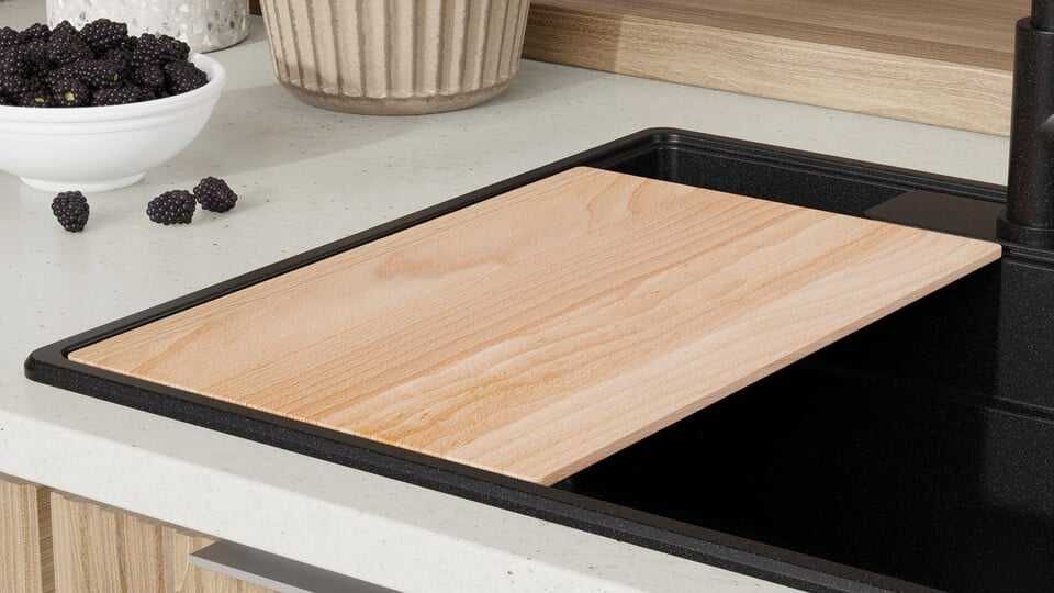 Черна кухненска мивка от гранит Ню Йорк 60 Multispace 580 x 530 мм