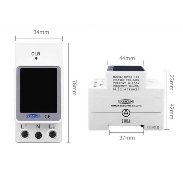 Подотчетен, контролен електромер TOMZN 4 в 1 за DIN рейка | 100A
