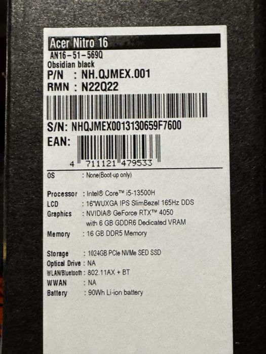 Acer Nitro AN16-51 Nvidia RTX 4050