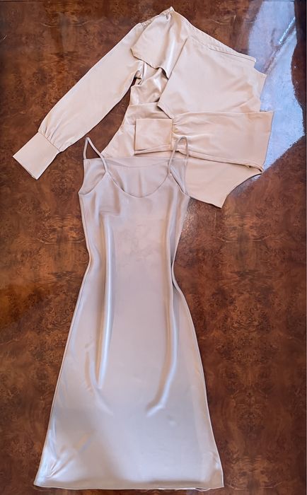 Атлас кофта, брюки и юбка