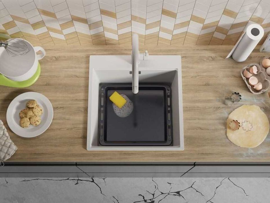 Кухненска Мивка от гранит модел Осло 50 XXL 490 x 500 mm - бяла