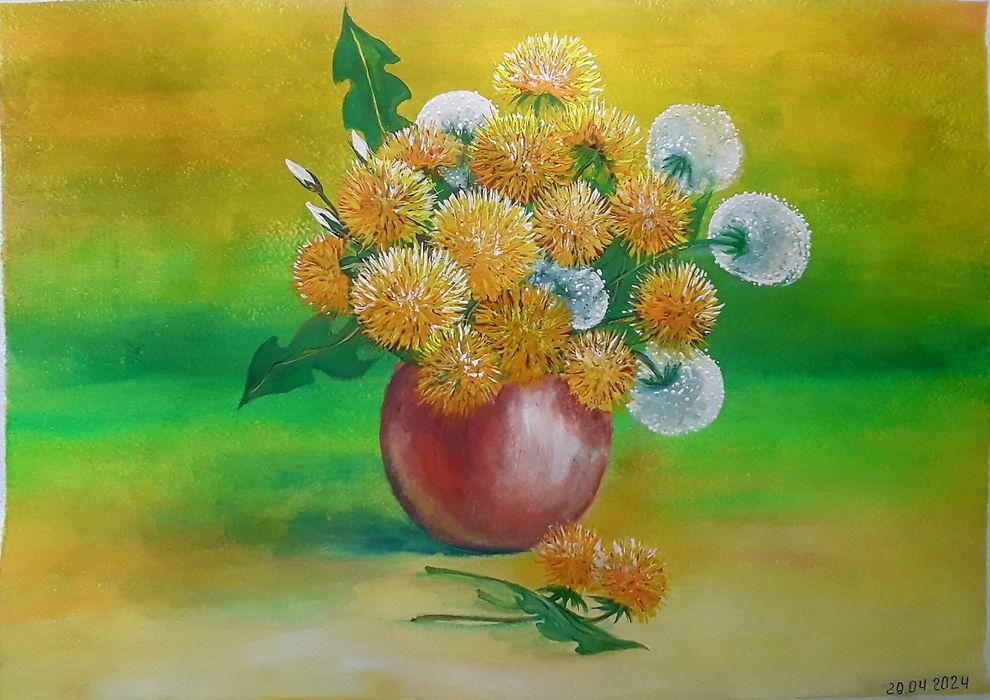 Цветы, ручная работа,  гуашь, ватман .