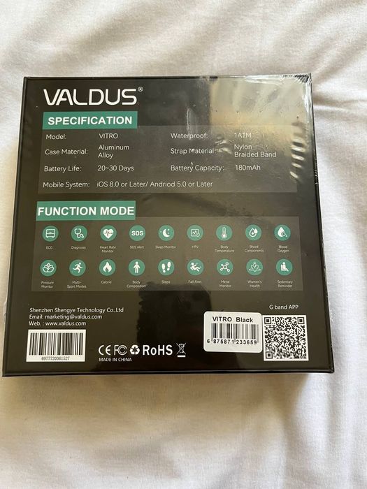Yangi aqlli braslet Valdus Vitro Black ECG sensorlar 30 kungacha batar