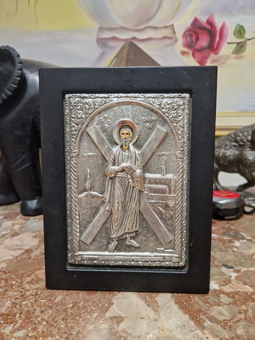Прекрасна антикварна сребърна икона със сертификат
