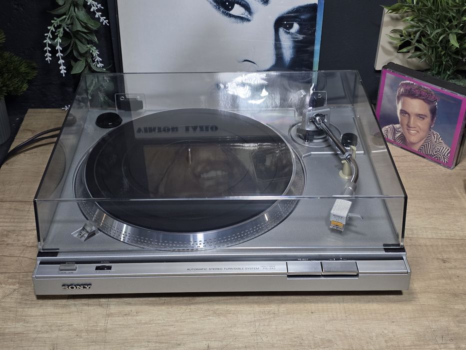 Pickup SONY PS-242, direct drive,  stereo hifi argintiu, stroboscop,  pitch control