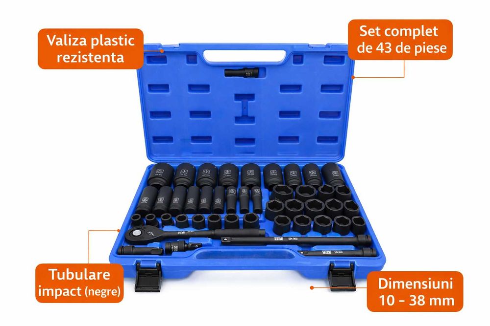 SET Chei Tubulare HITMAN Ranforsate – 43 PIESE Profesionale!