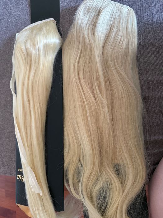 Extensii superbe păr natural blond pachet coda+tresa
