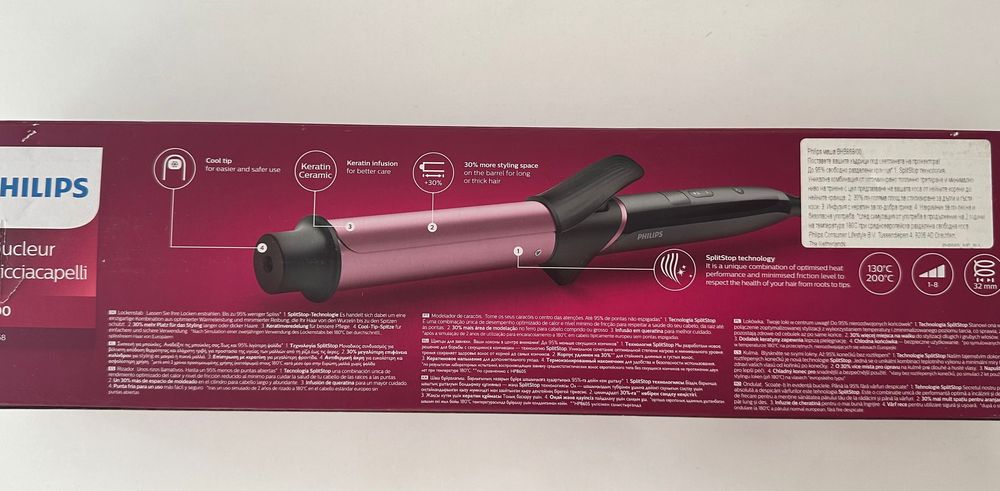 Маша за кoса Philips - BHB868/00, 200°C, 32 mm, черна/розова