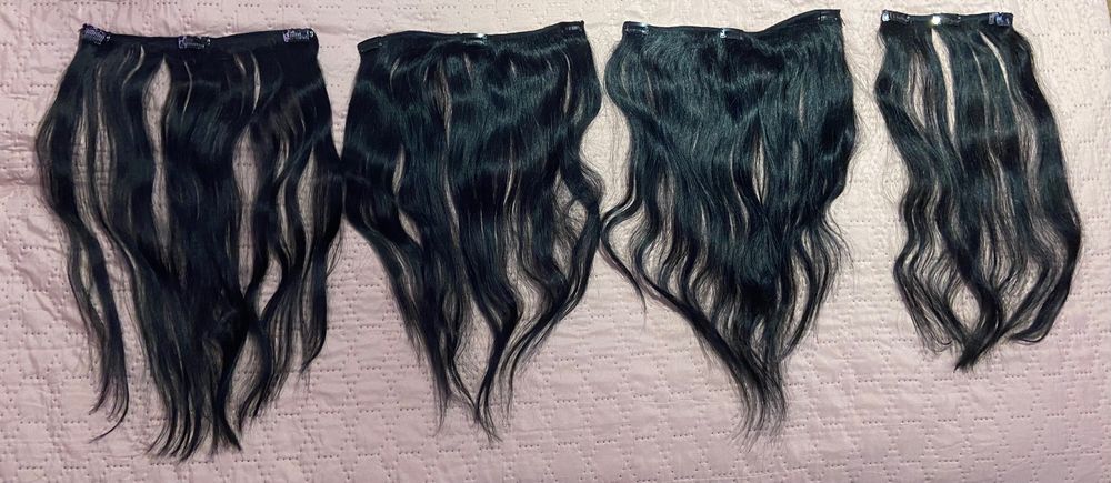 Естествена черна коса на 4 треси + подарък клипси за смяна