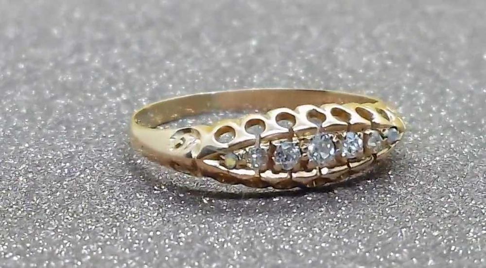 Inel Art Deco din aur 18K cu 5 diamante tăietură veche europeană
