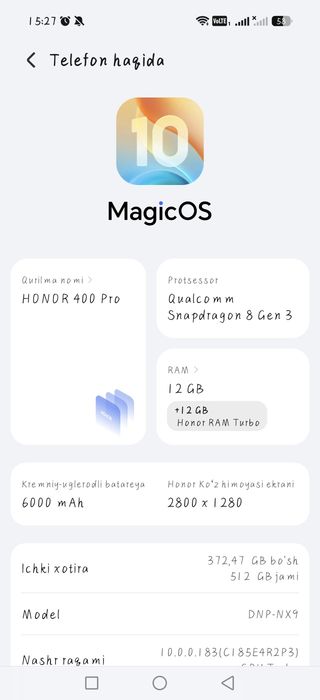 Honor 400 pro holati ideal 1 oy ishlatilgan