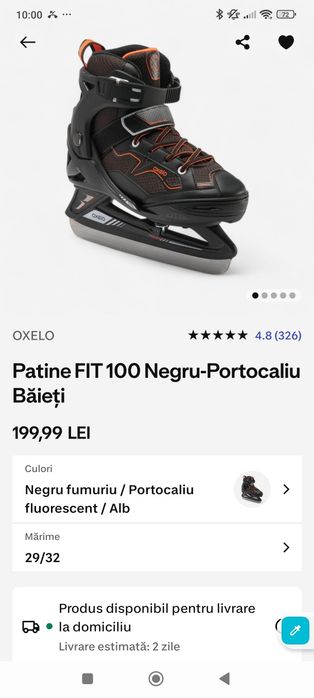 Vând patine gheata reglabile 32-35 copii, negru/rosu, stare f buna