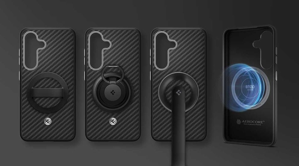 Кевларен карбон калъф кейс Spigen Enzo Aramid MagSafe Magnet Black Silver Case за Samsung Galaxy S25 Plus черен - GP-FPS936PGABW - 30 евро