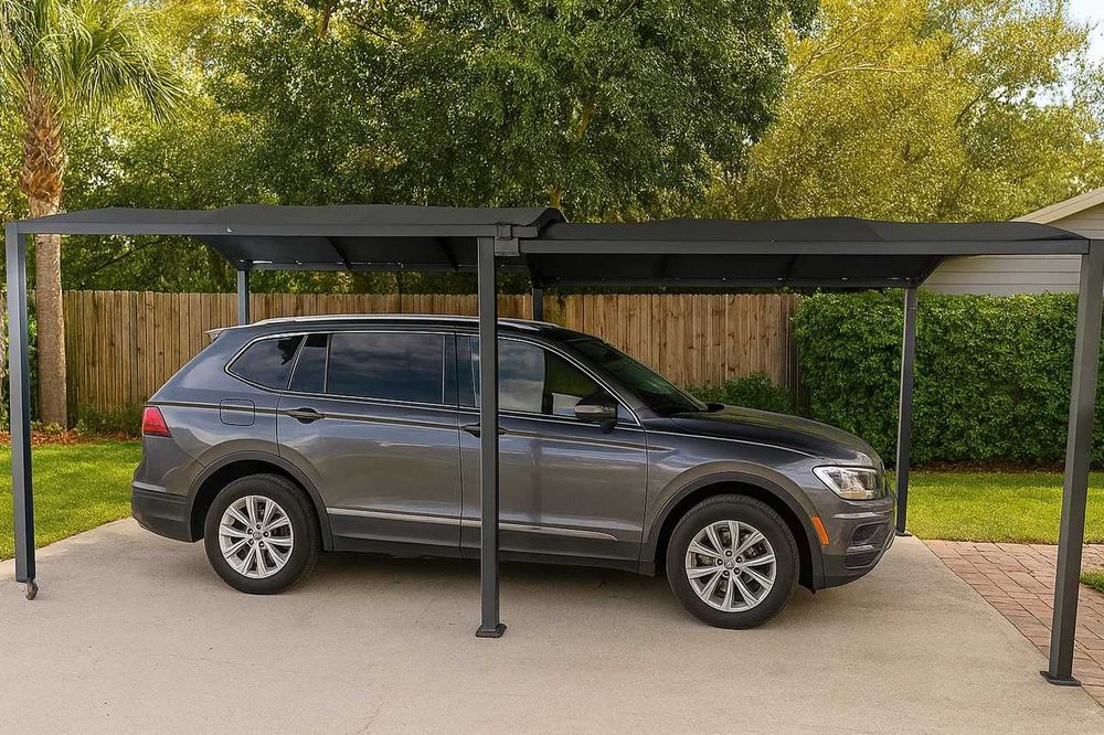 Pergola Dubla Premium CARPORT din Oțel 295×570 cm – Cadru Rezistent, Acoperiș Textil, Design Elegant pentru Grădină și Terasă