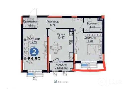 2в3-комнатная новостройка 64м2 NRG Mirzo Ulugbek