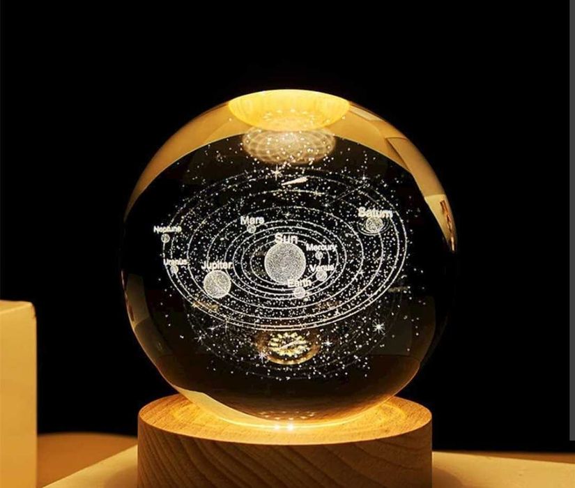 3D нощна лампа космос-Сатурн и нейните луни