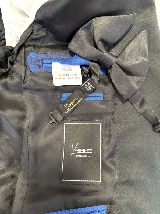 Sacou elegant bărbați Viggo Ceremony,albastru  floral,cu papion husă