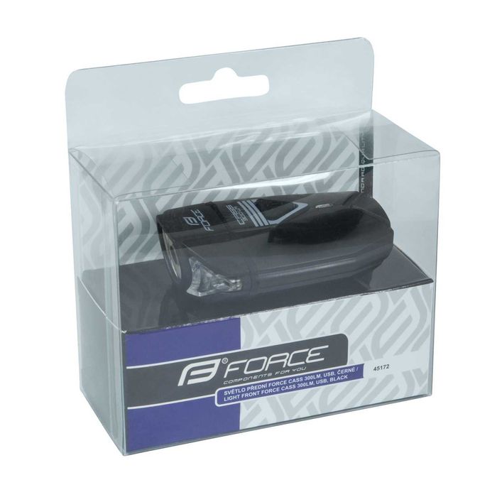 Предна LED светлина за велосипед FORCE CASS 300Lum, Фар, USB, Черна