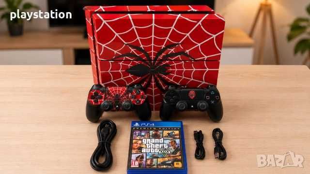 Лимитиран PlayStation 4 (Spider-Man Edition) 500GB + 2 НОВИ джойстика и GTA V