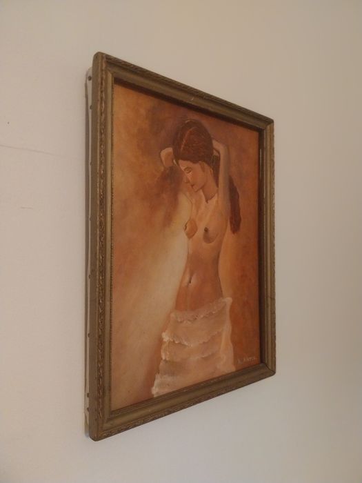 Tablou original – „Nud feminin” – ulei pe pânză, 40×30 cm, semnat Th. Alexis, ramă din lemn