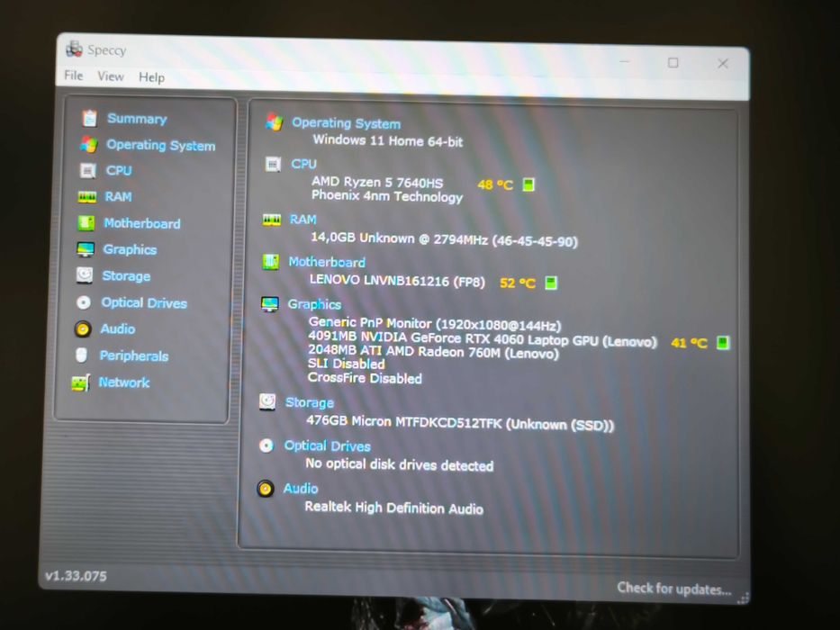 Laptop gaming Lenovo LOQ 15APH8 ryzen 7460hs RTX 4060 16gb ddr5